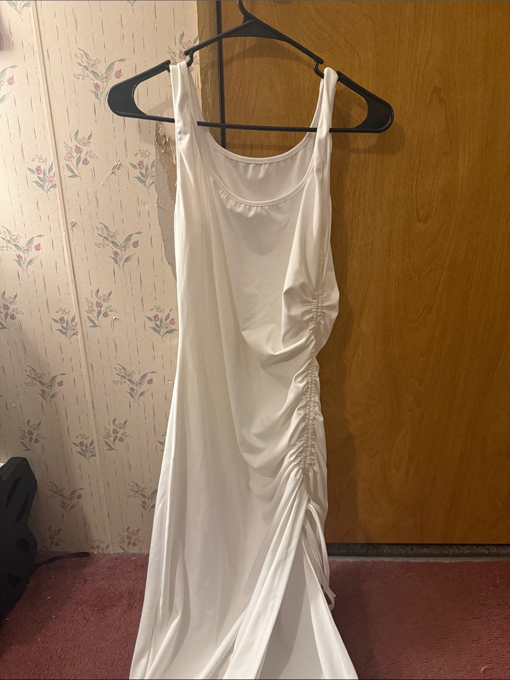 Women's White Ruched Side Tank Dress